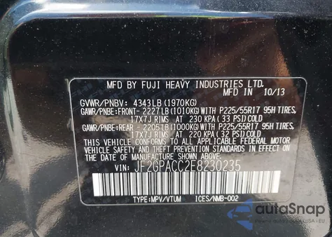 2014 Subaru Xv Crosstrek 2.0I Premium from USA, damaged, VIN JF2GPACC2E8230235